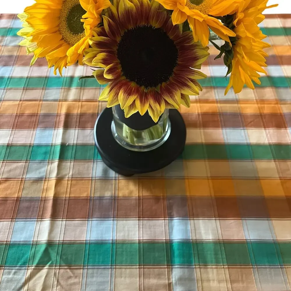 Vintage Perma Prest Tablecloth Fall Home Decor Table Cover Plaid Linen Retro 60s